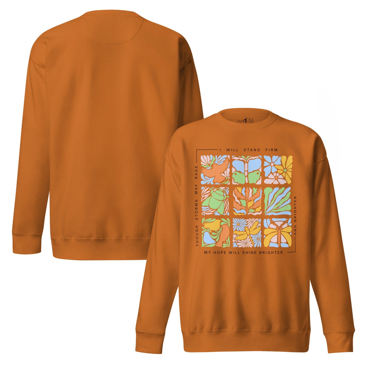 Unisex Premium Sweatshirt „Nature Tiles“ – Retro Floral & Animal Art - YogaStylz