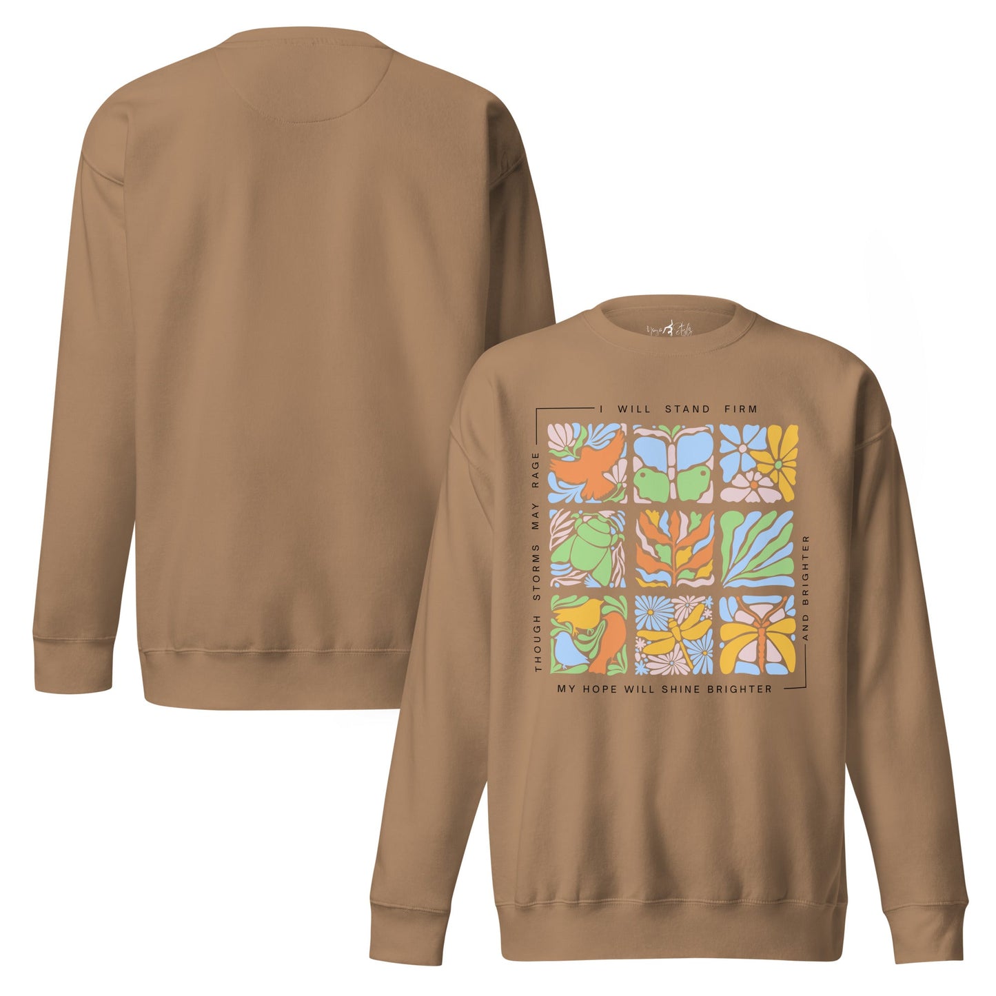 Unisex Premium Sweatshirt „Nature Tiles“ – Retro Floral & Animal Art - YogaStylz