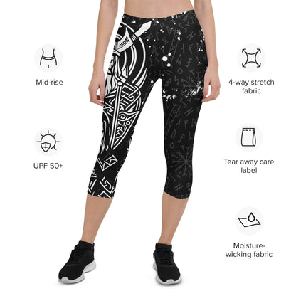 Viking Leggings Schwarz - Weiß – Krieger - Design mit Runen & nordischer Mythologie | Stretch Activewear Damen – Stark & Stilvoll - YogaStylz