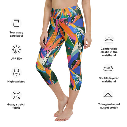 Yoga - Capri - Leggings Abstraktes Blumenmuster - YogaStylz
