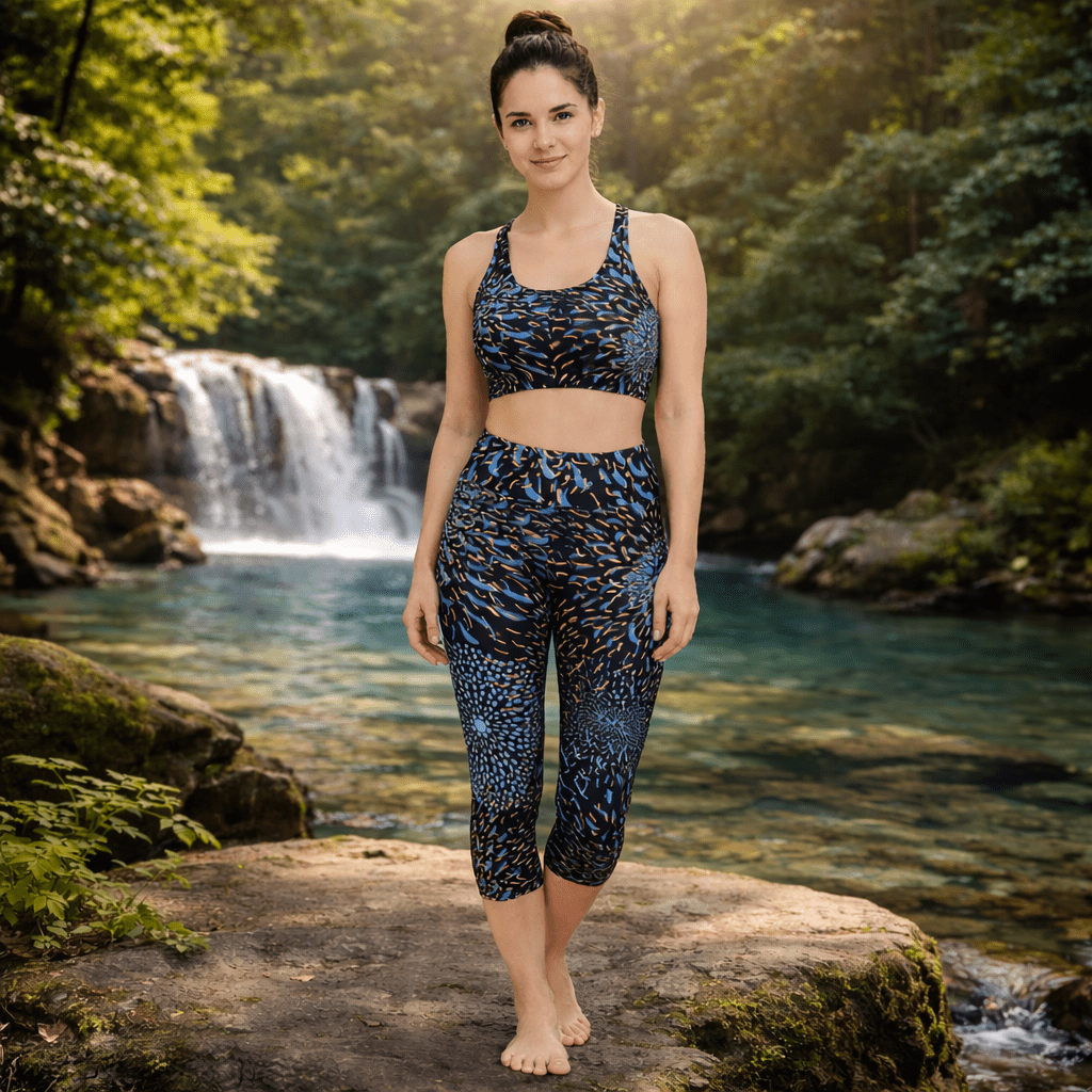 Yoga Capri - Leggings Blau Schwarz Bequeme Sport - Capri - YogaStylz