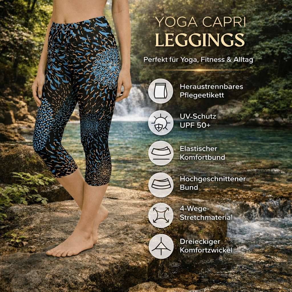 Yoga Capri - Leggings Blau Schwarz Bequeme Sport - Capri - YogaStylz