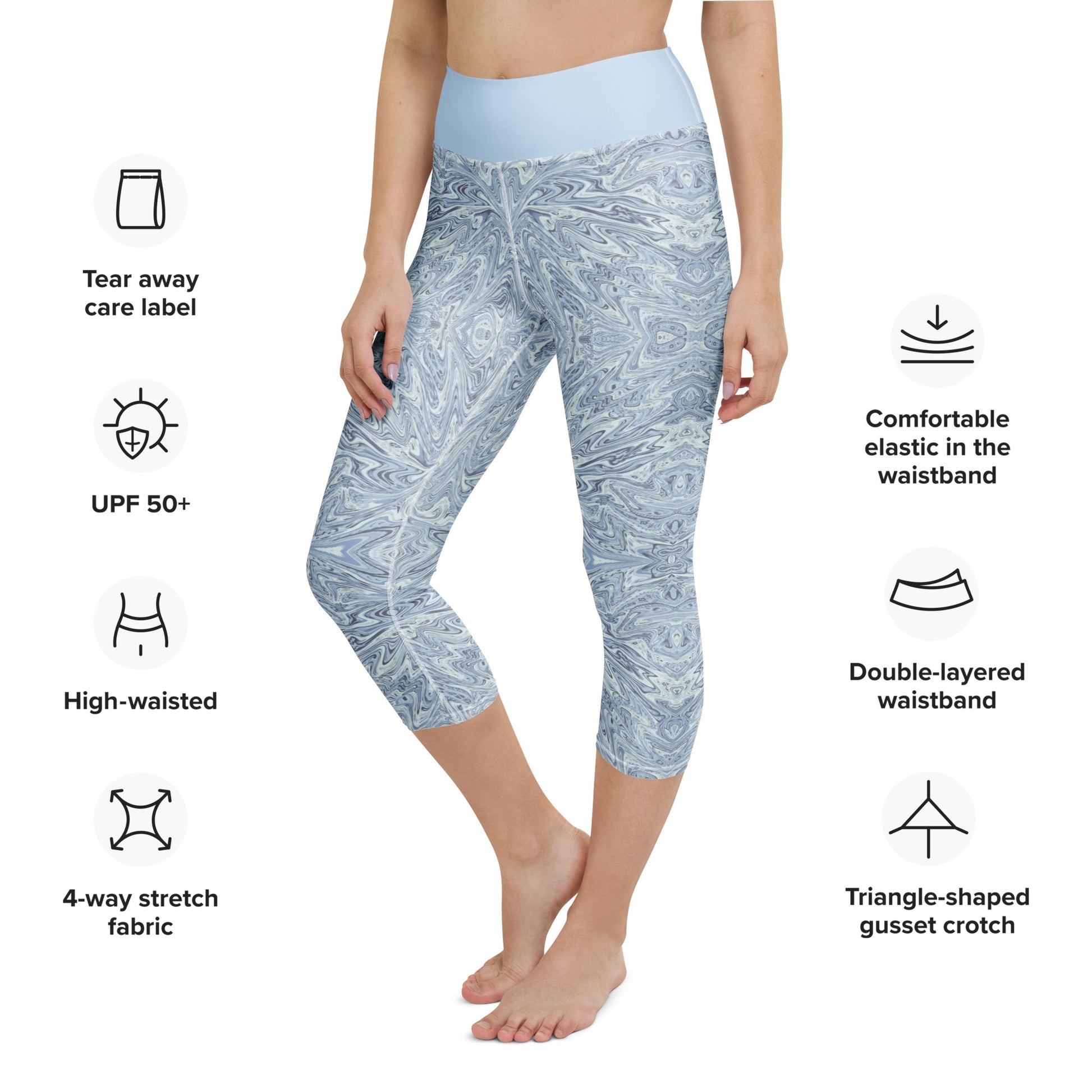 Yoga - Capri - Leggings Hellblau Abstrakt - YogaStylz