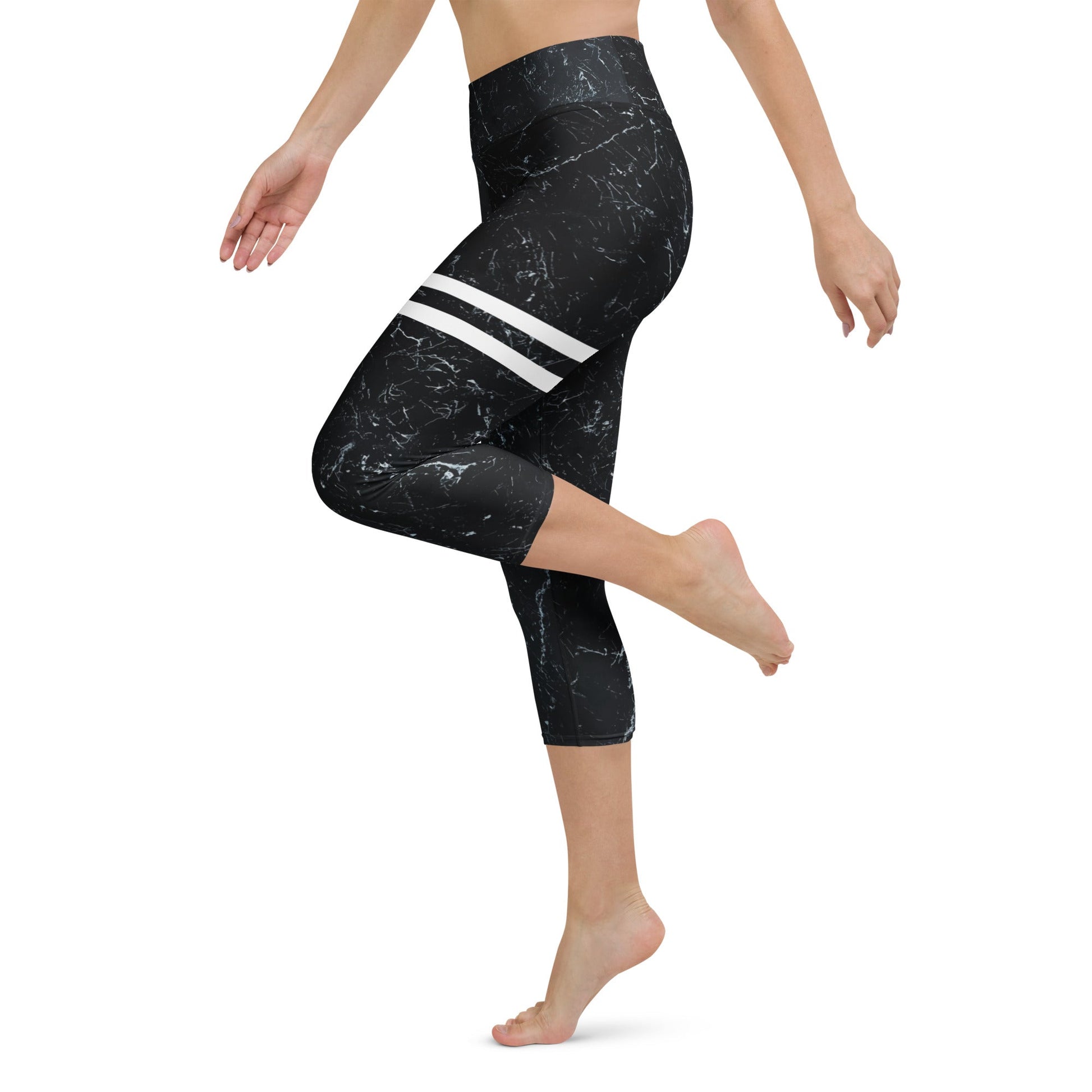 Yoga - Capri - Leggings mit Marmor - Design & weißen Streifen - YogaStylz