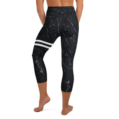 Yoga - Capri - Leggings mit Marmor - Design & weißen Streifen - YogaStylz