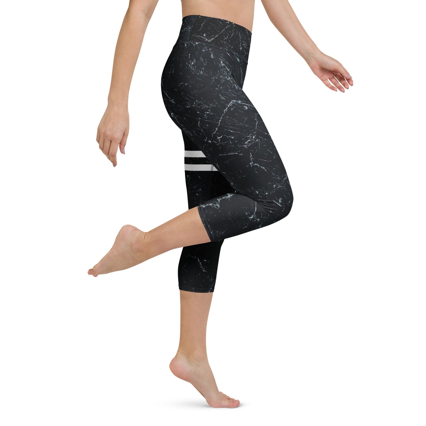 Yoga - Capri - Leggings mit Marmor - Design & weißen Streifen - YogaStylz