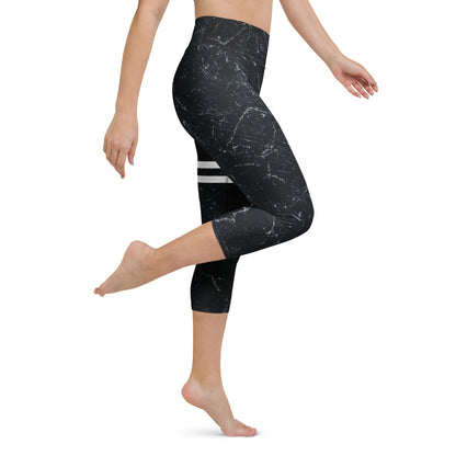 Yoga - Capri - Leggings mit Marmor - Design & weißen Streifen - YogaStylz