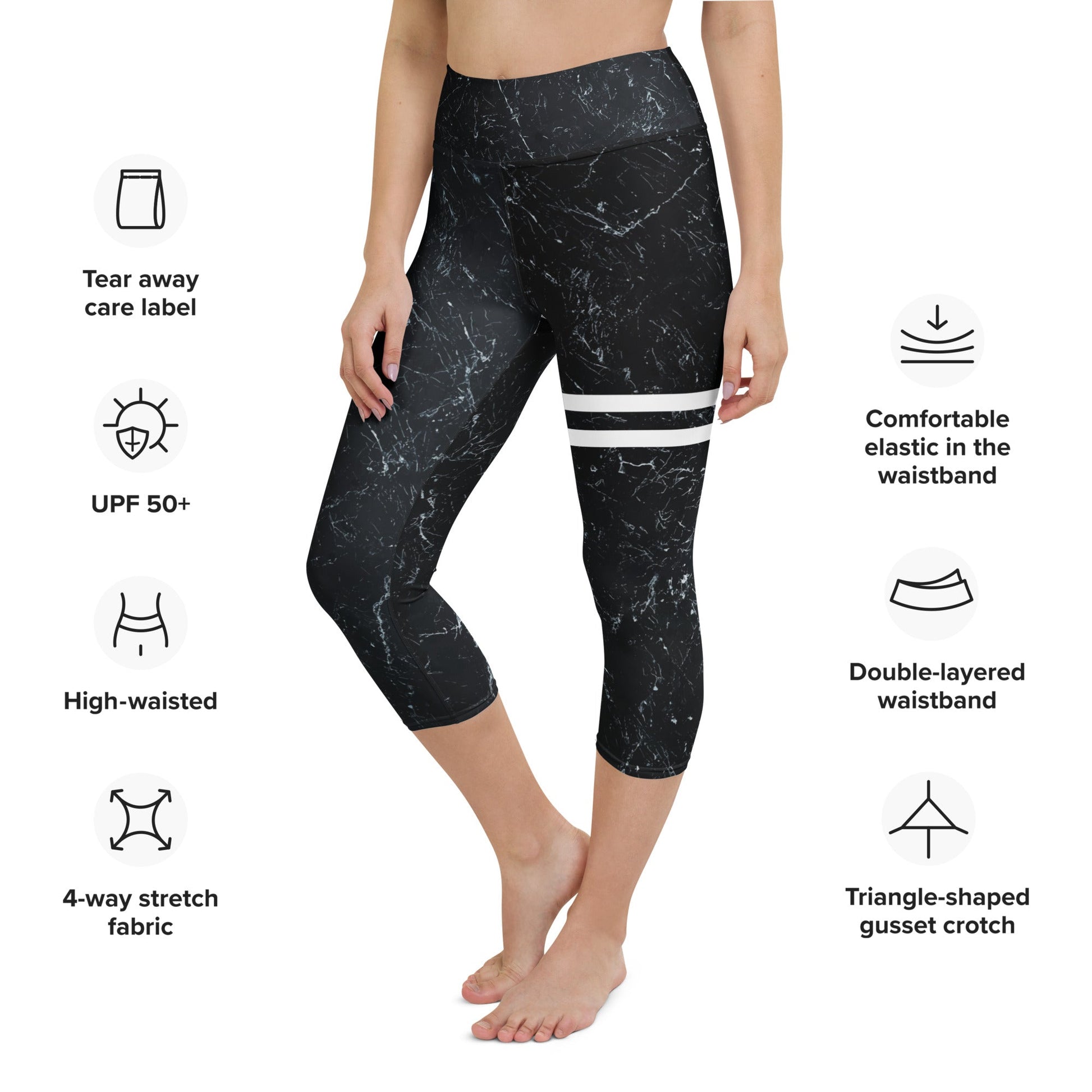 Yoga - Capri - Leggings mit Marmor - Design & weißen Streifen - YogaStylz