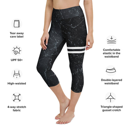Yoga - Capri - Leggings mit Marmor - Design & weißen Streifen - YogaStylz