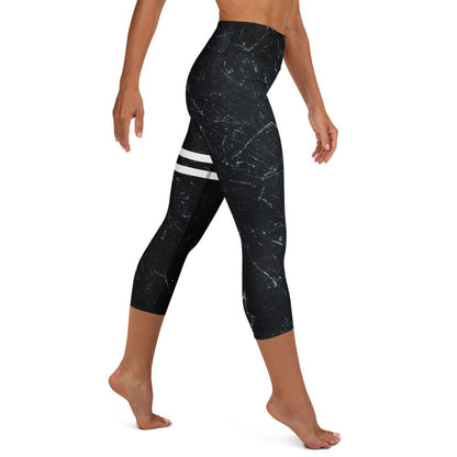 Yoga - Capri - Leggings mit Marmor - Design & weißen Streifen - YogaStylz