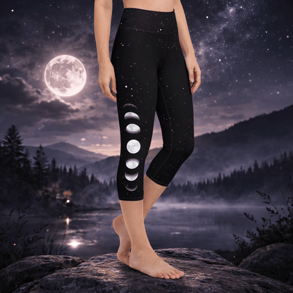 Yoga - Capri - Leggings Mondphasen auf Sternenhimmel - YogaStylz