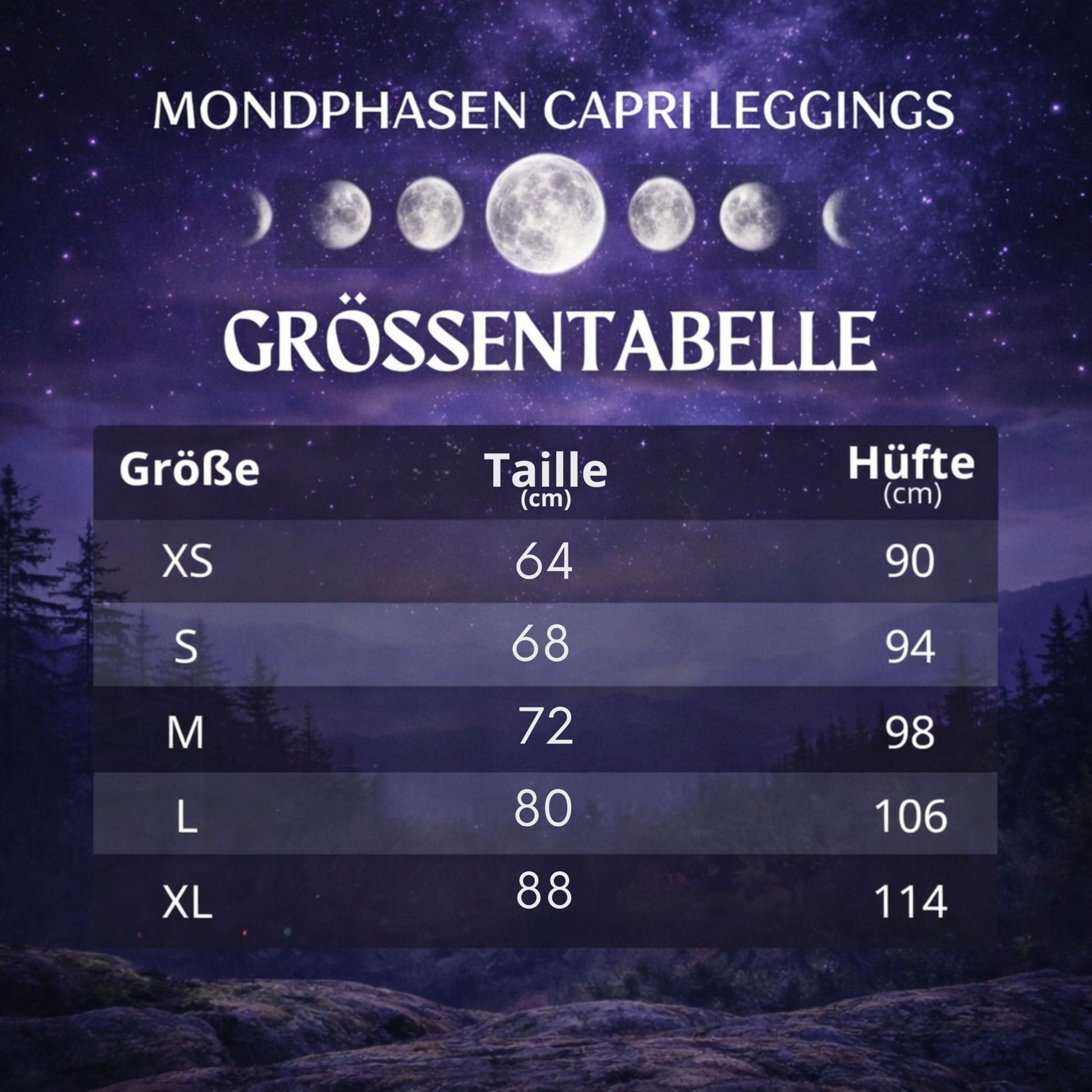 Yoga - Capri - Leggings Mondphasen auf Sternenhimmel - YogaStylz