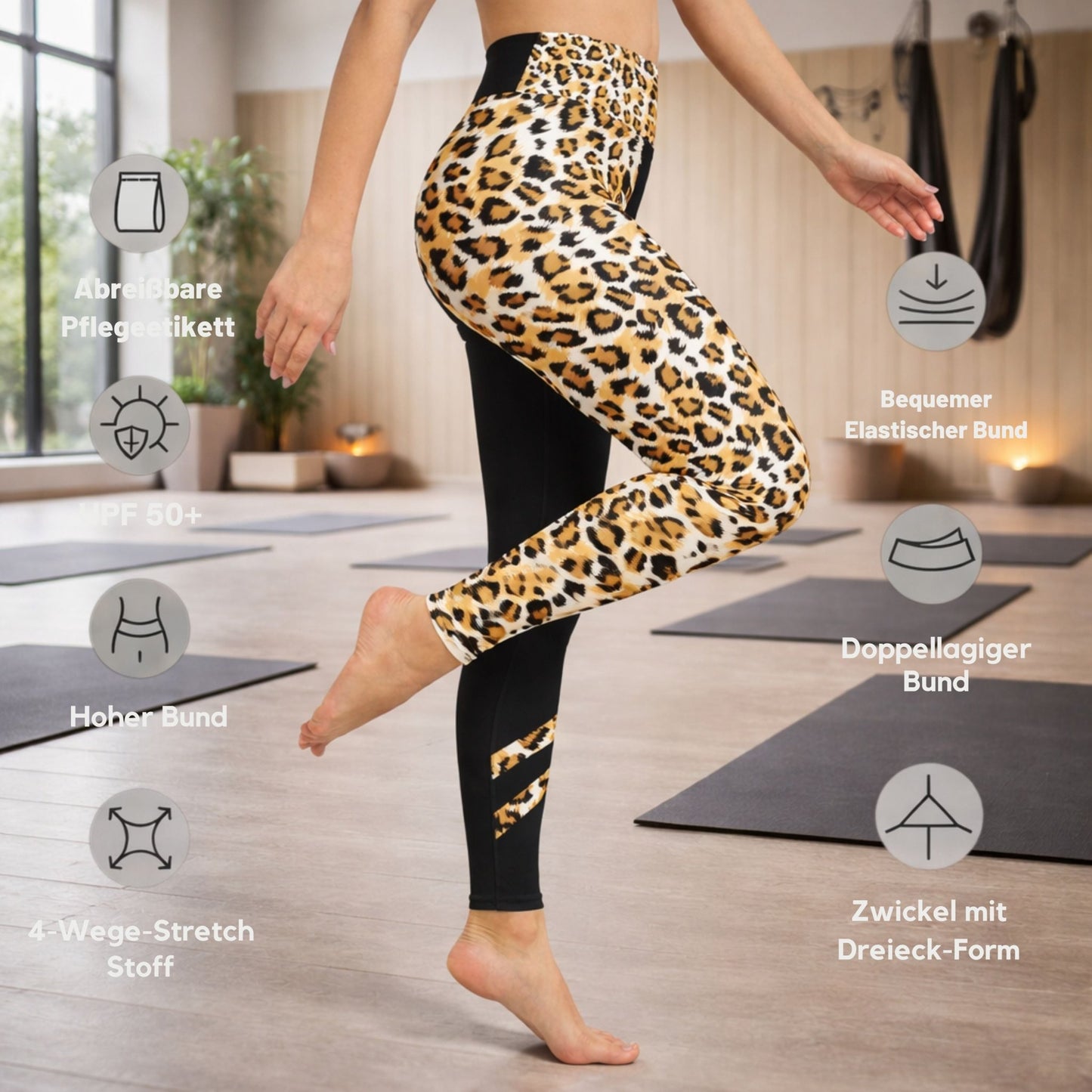 Yoga - Leggings Leopard meets Black Elegance - YogaStylz