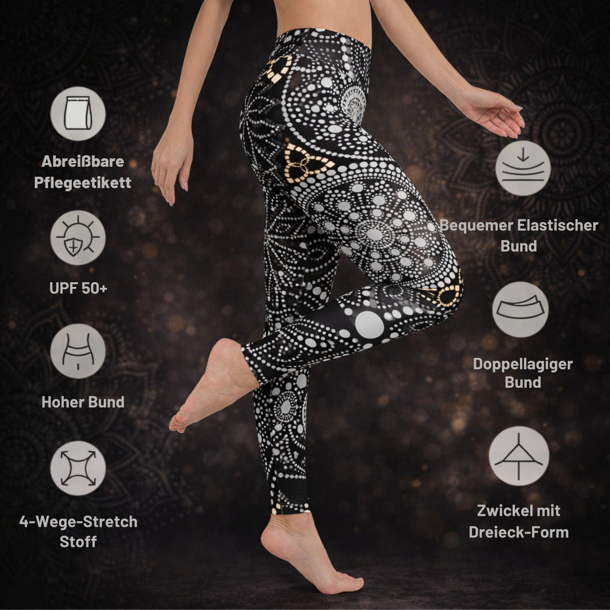 Yoga - Leggings Mandala – Schwarz - Weiß - Boho Sporthose Damen - YogaStylz