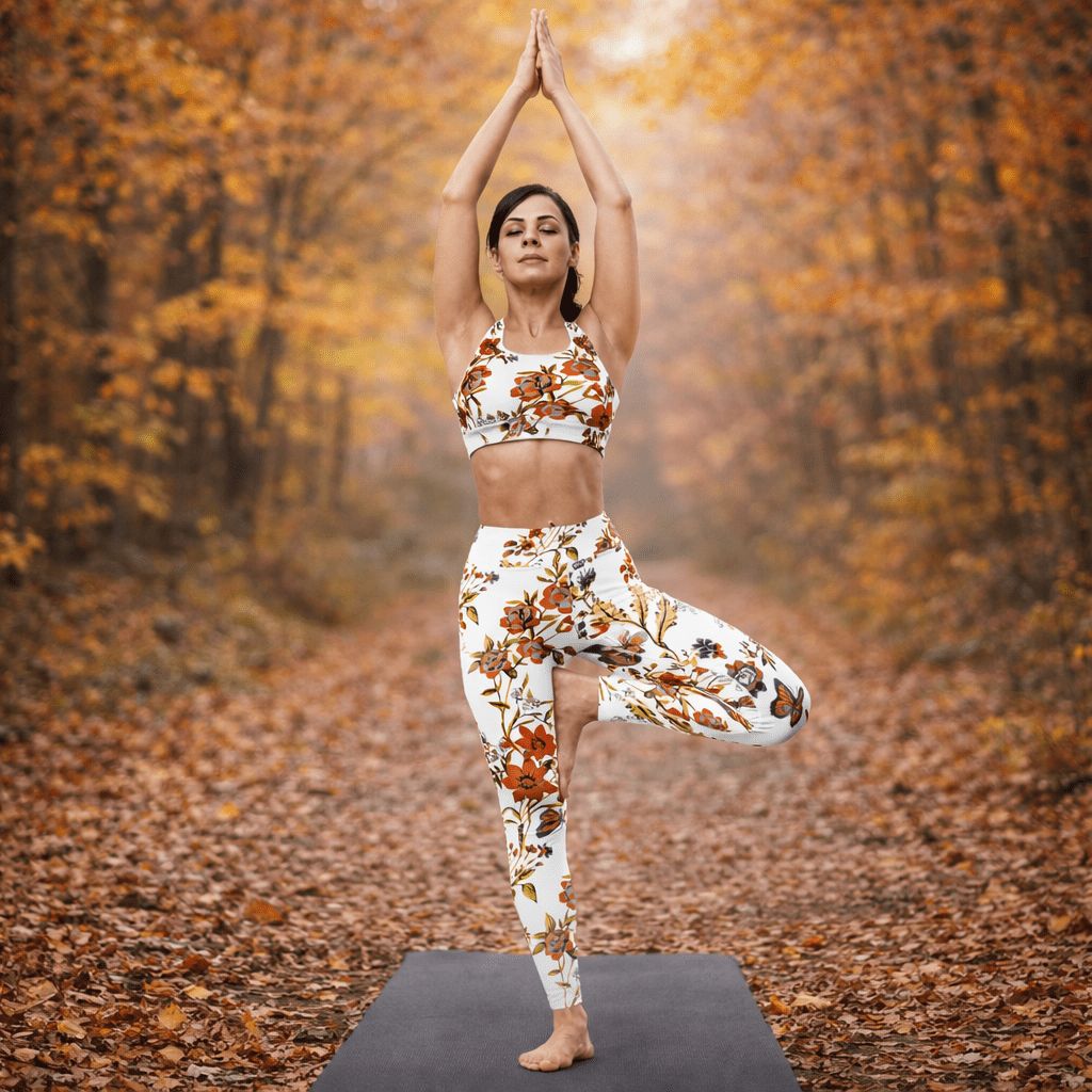 Yoga - Leggings mit Herbstlich Floralem Muster - YogaStylz