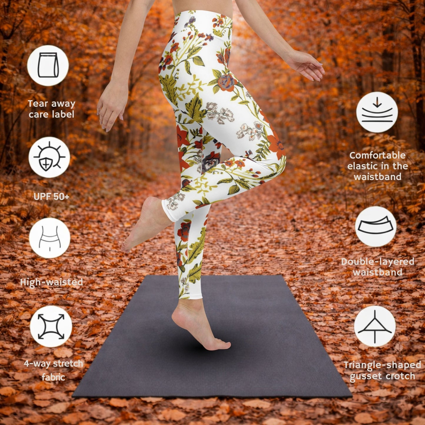 Yoga - Leggings mit Herbstlich Floralem Muster - YogaStylz