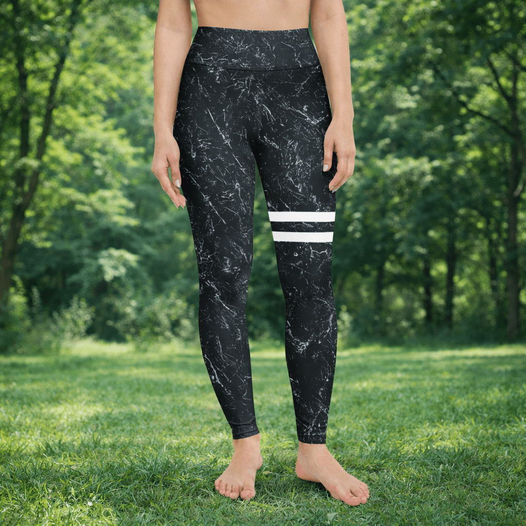 Yoga - Leggings mit Marmor - Design & weißen Streifen - YogaStylz