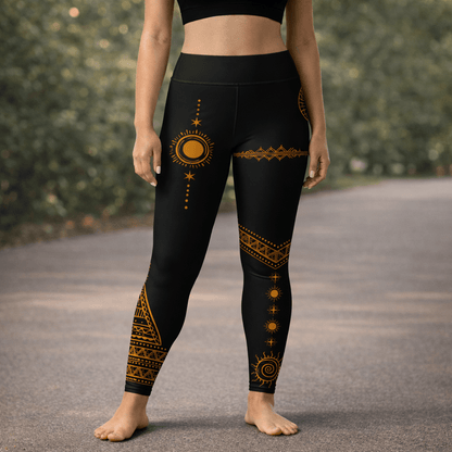 Yoga Leggings mit Sonnen Tribal - Design – Hoher Bund & weiches Stretch Material - YogaStylz