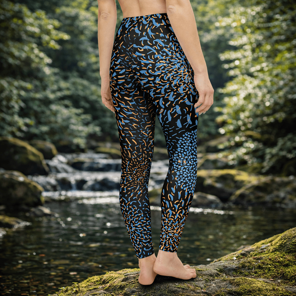 Yoga Leggings Schwarz Blau – Abstrakt, hoher Bund, 4 - Wege - Stretch - YogaStylz