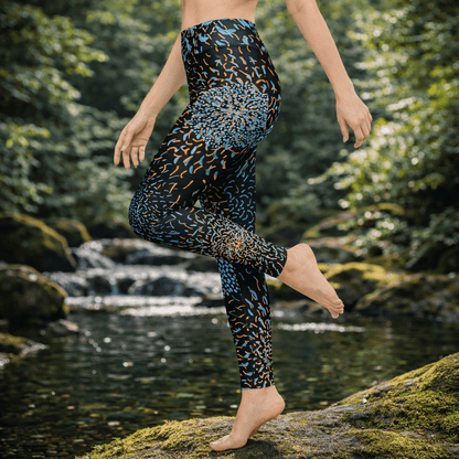 Yoga Leggings Schwarz Blau – Abstrakt, hoher Bund, 4 - Wege - Stretch - YogaStylz