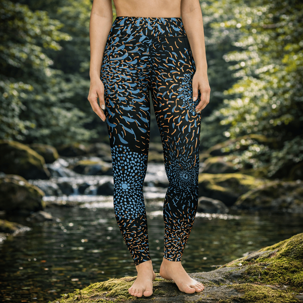 Yoga Leggings Schwarz Blau – Abstrakt, hoher Bund, 4 - Wege - Stretch - YogaStylz