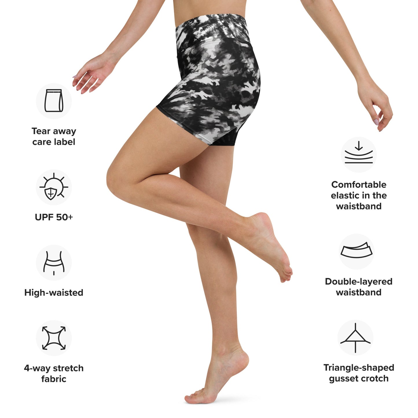 Yoga - Shorts im Schwarz - Weiß Batik - Muster - YogaStylz